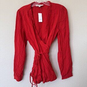 Loft Wrap Top Womens Medium Red New With Tag V Neck Ruffle Beach